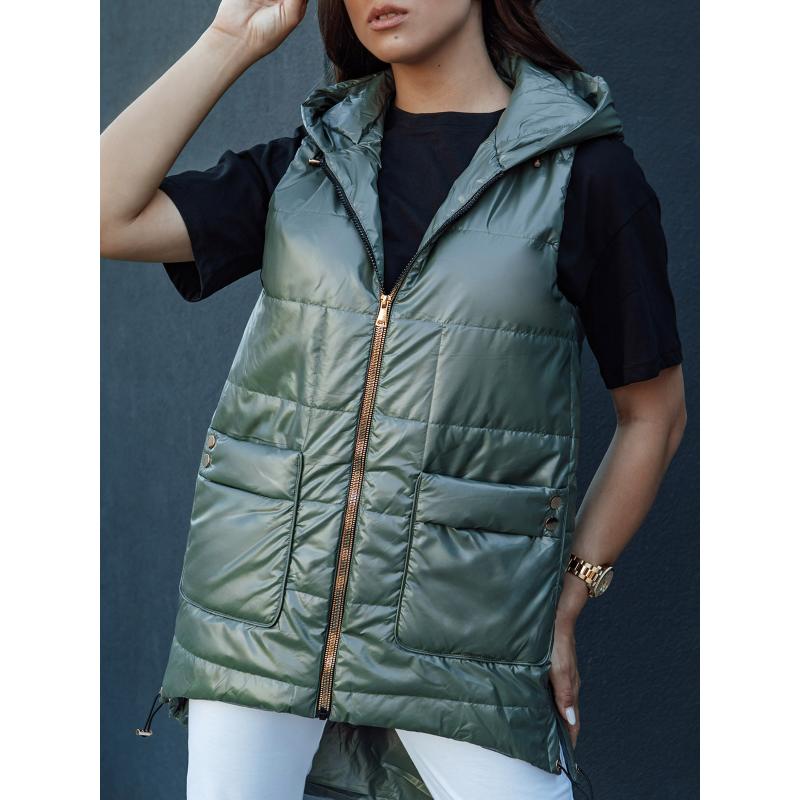 Dámská dlouhá prošívaná vesta s kapucí  JESS zelená
