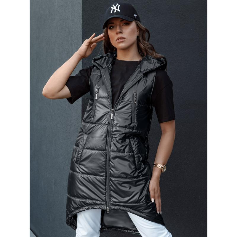 Dámská dlouhá prošívaná vesta s kapucí MERIS černá