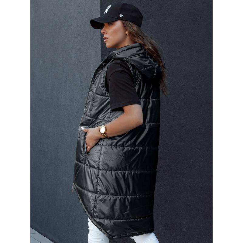 Dámská dlouhá prošívaná vesta s kapucí MERIS černá