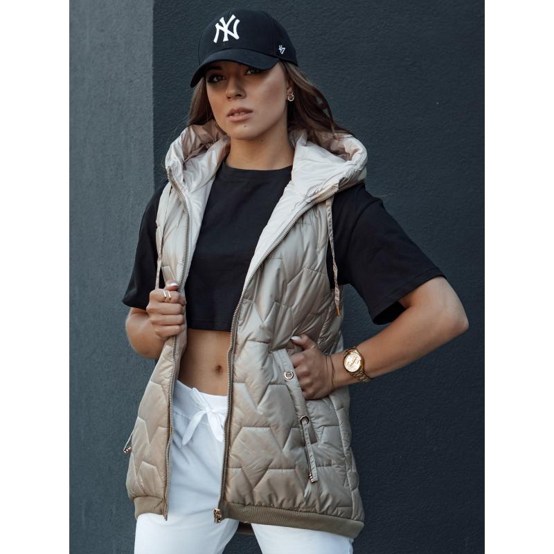 Dámská prošívaná vesta s kapucí GLITZY hnědá