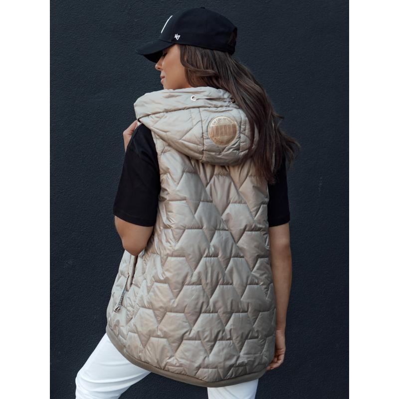 Dámská prošívaná vesta s kapucí GLITZY hnědá