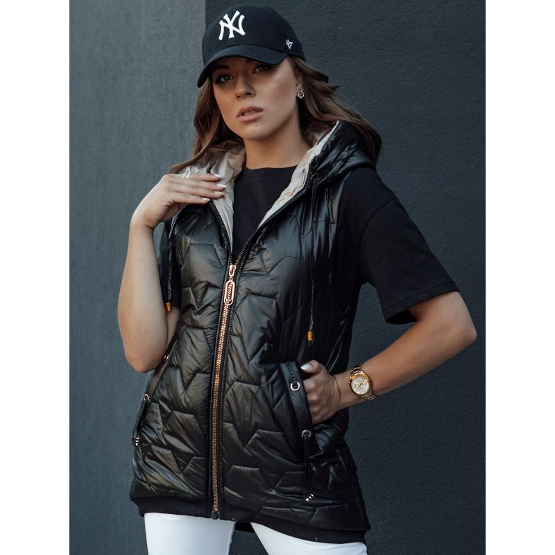 Dámská prošívaná vesta s kapucí GLITZY černá