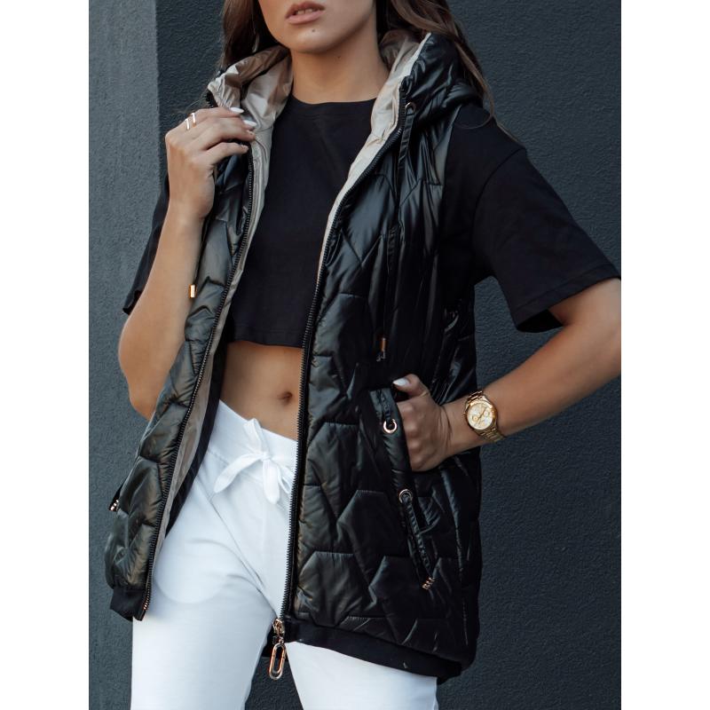 Dámská prošívaná vesta s kapucí GLITZY černá