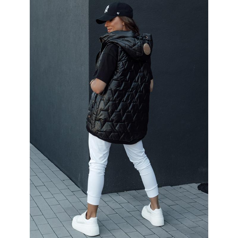 Dámská prošívaná vesta s kapucí GLITZY černá