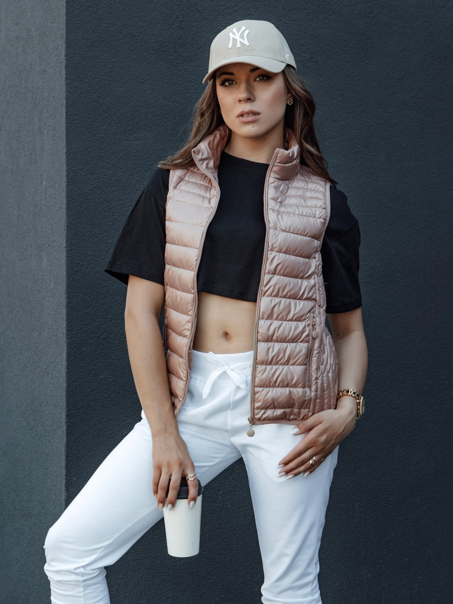 Dámska prešívaná vesta STYLISHZ so stojačikom ružová