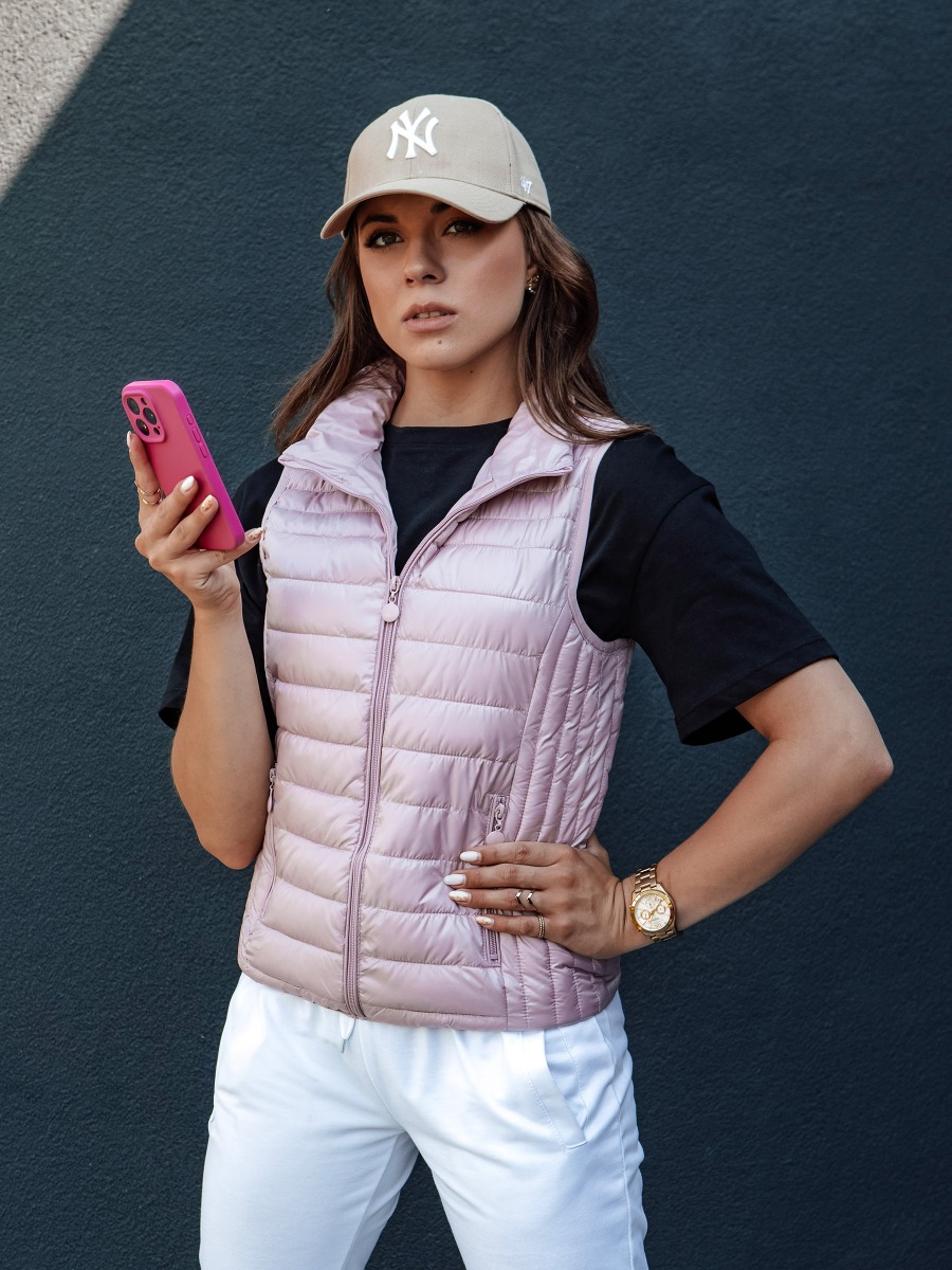 Dámska prešívaná vesta STYLISHZ so stojačikom ružová