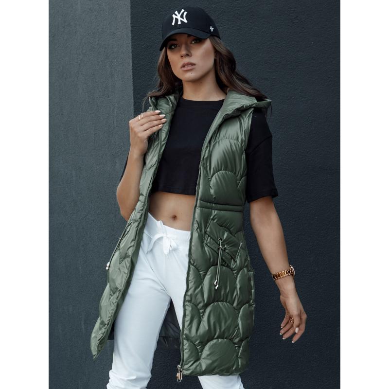 Dámská prošívaná vesta s kapucí  CHARMVEST dlouhá zelená