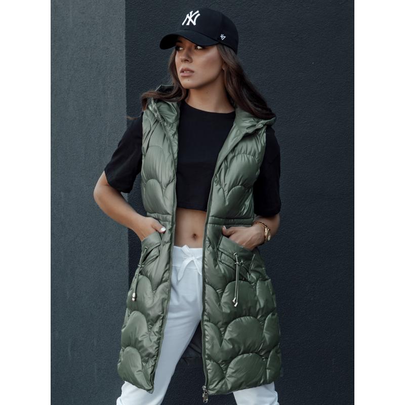 Dámská prošívaná vesta s kapucí  CHARMVEST dlouhá zelená