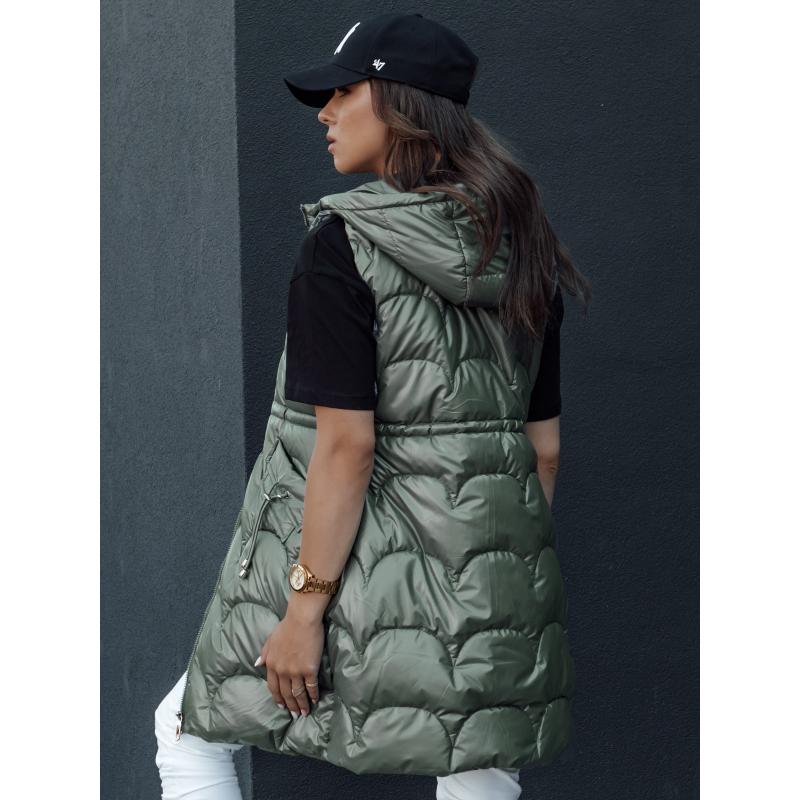 Dámská prošívaná vesta s kapucí  CHARMVEST dlouhá zelená