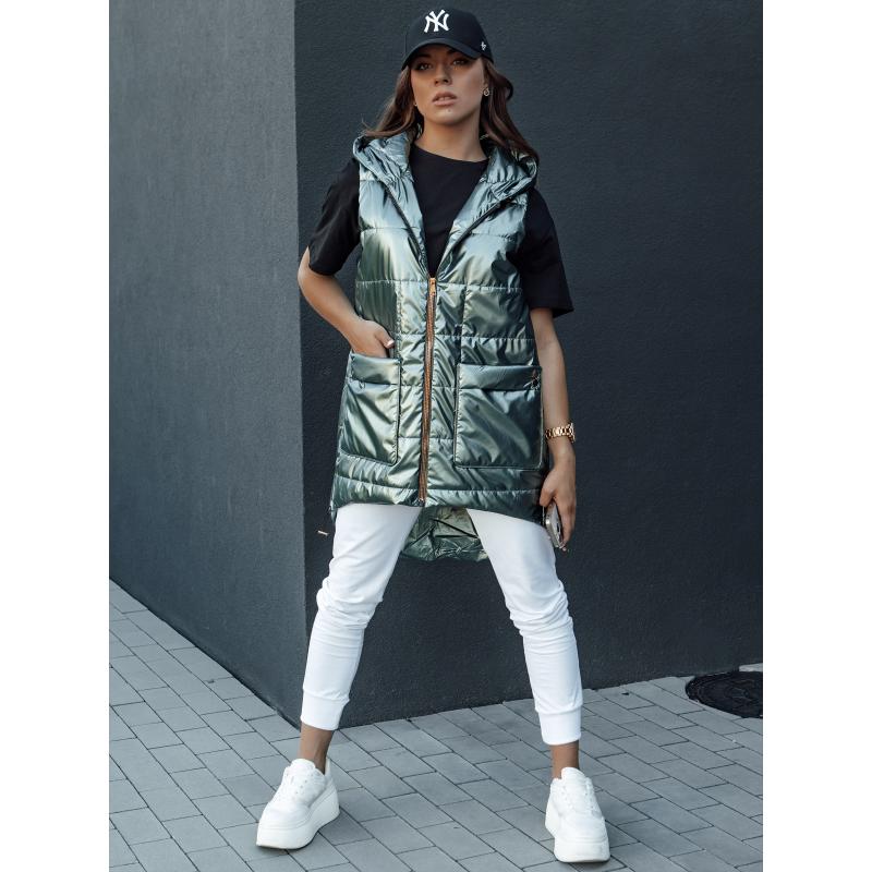 Dámská dlouhá prošívaná vesta s kapucí JESS zelená