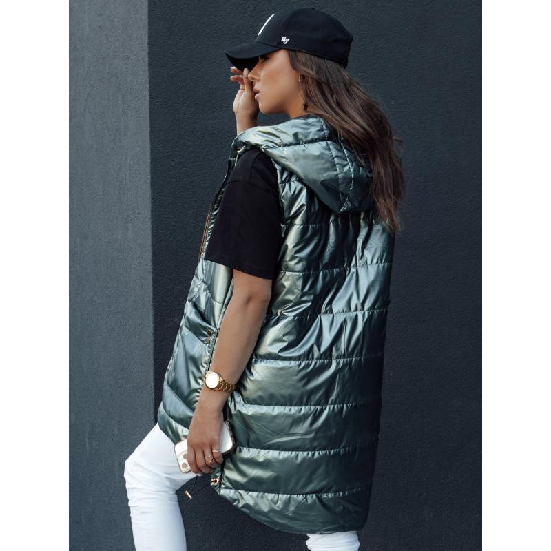 Dámská dlouhá prošívaná vesta s kapucí JESS zelená