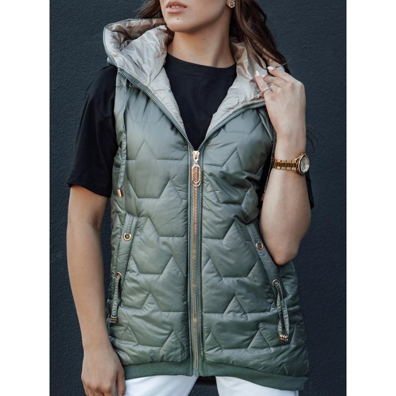 Dámská prošívaná vesta s kapucí GLITZY zelená