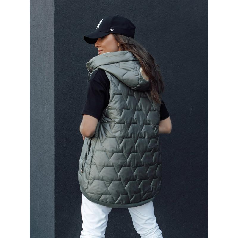 Dámská prošívaná vesta s kapucí GLITZY zelená