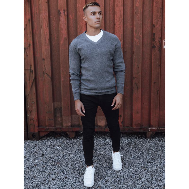 Férfi V-nyakú pulóver, sötétszürke