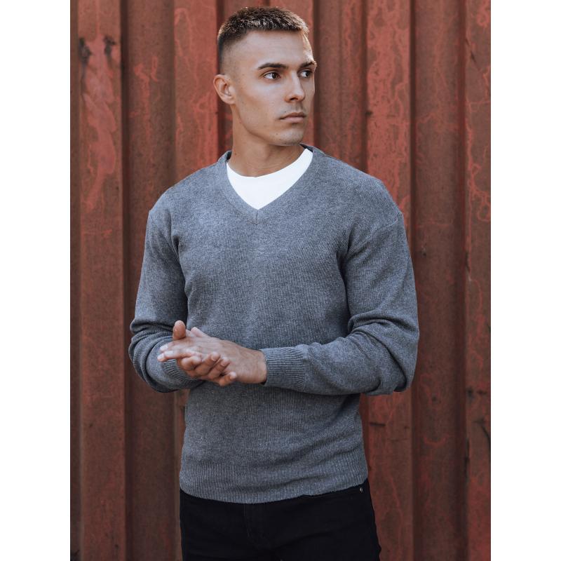 Férfi V-nyakú pulóver, sötétszürke