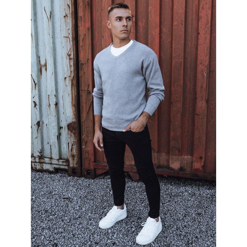 Pánský svetr s výstřihem do V POLA světle šedý