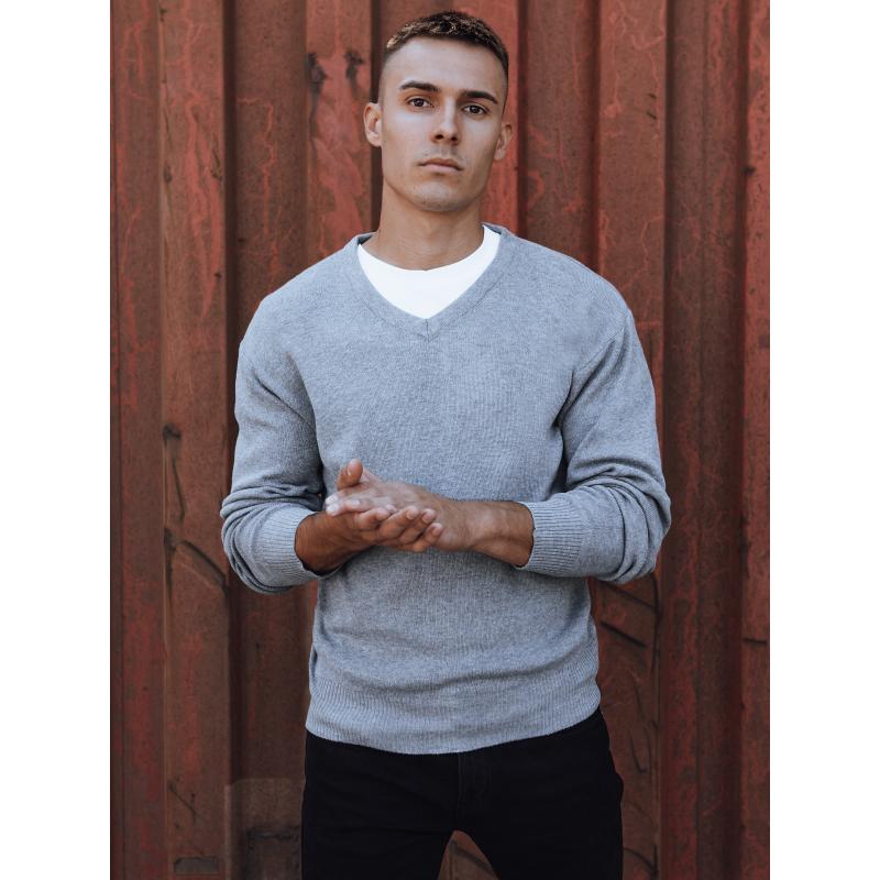 Pánský svetr s výstřihem do V POLA světle šedý
