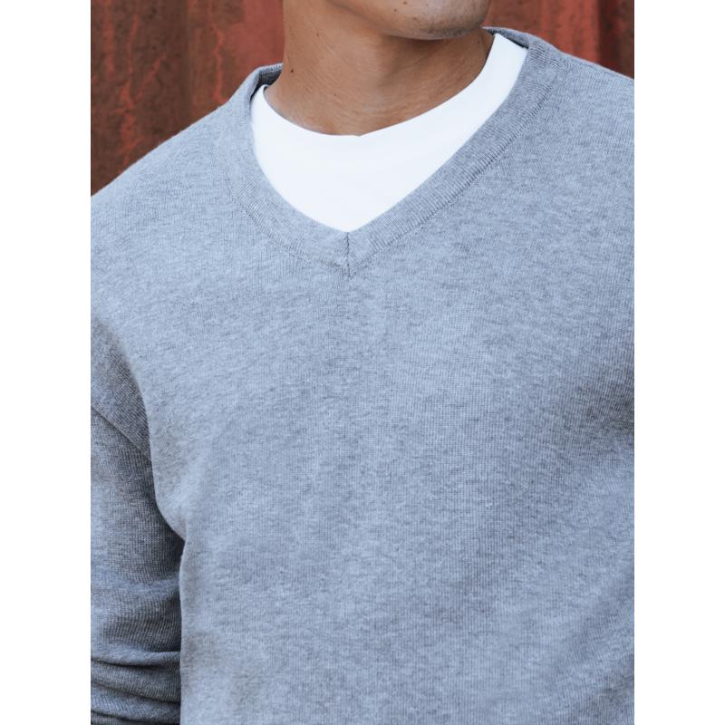 Pánský svetr s výstřihem do V POLA světle šedý