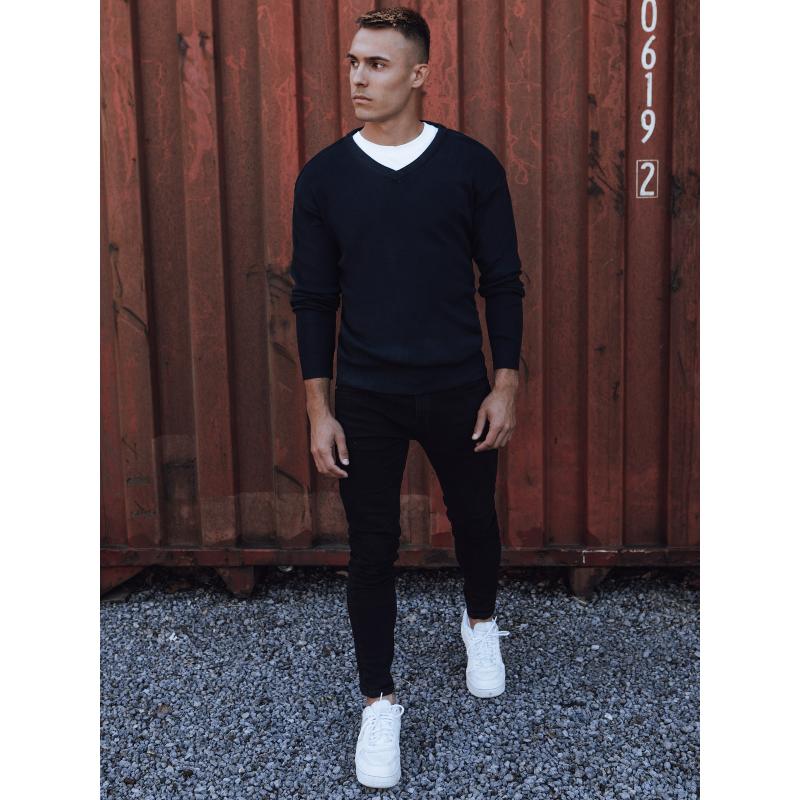 Pánský svetr s výstřihem do V POLA tmavě modrý