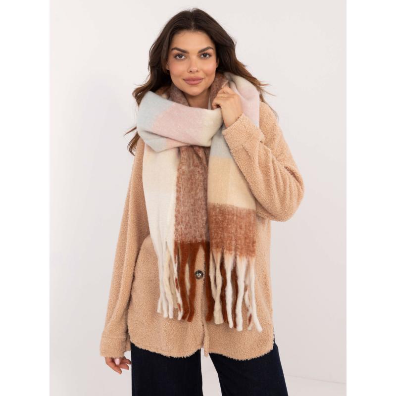 Dámská šála hrubá zimní světle hnědá a béžová 