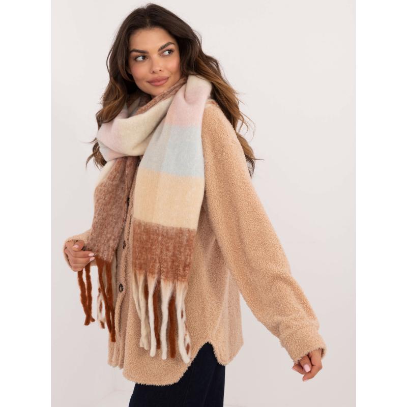 Dámská šála hrubá zimní světle hnědá a béžová 