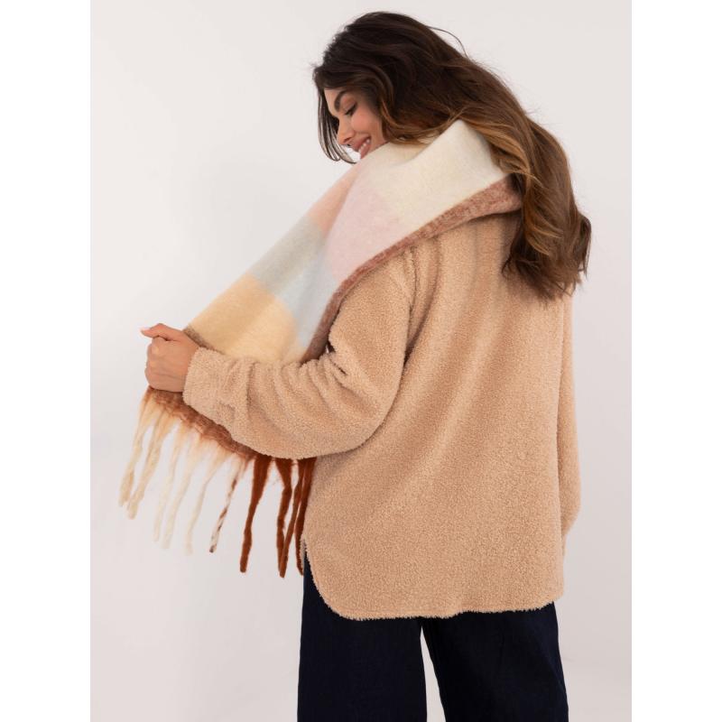 Dámská šála hrubá zimní světle hnědá a béžová 