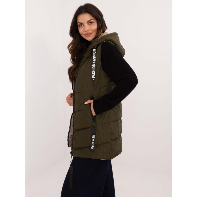 Dámská vesta s prošíváním dlouhá oboustranná khaki 