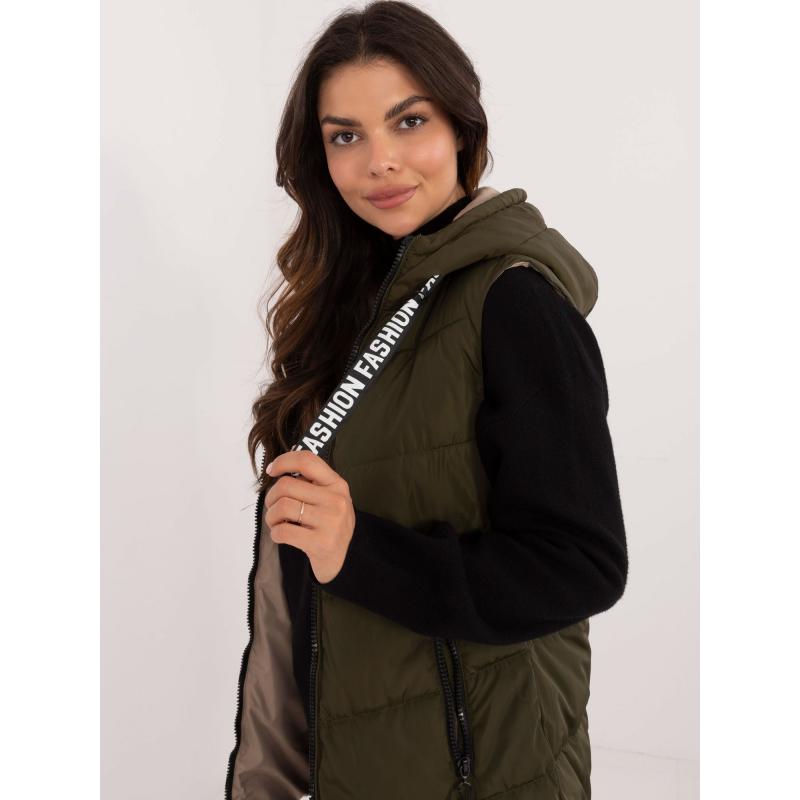 Dámská vesta s prošíváním dlouhá oboustranná khaki 