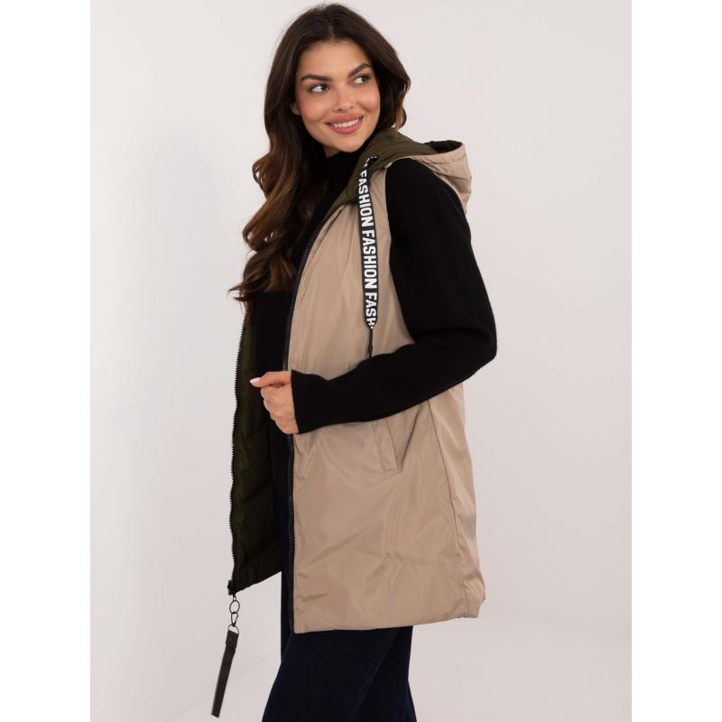 Dámská vesta s prošíváním dlouhá oboustranná khaki 