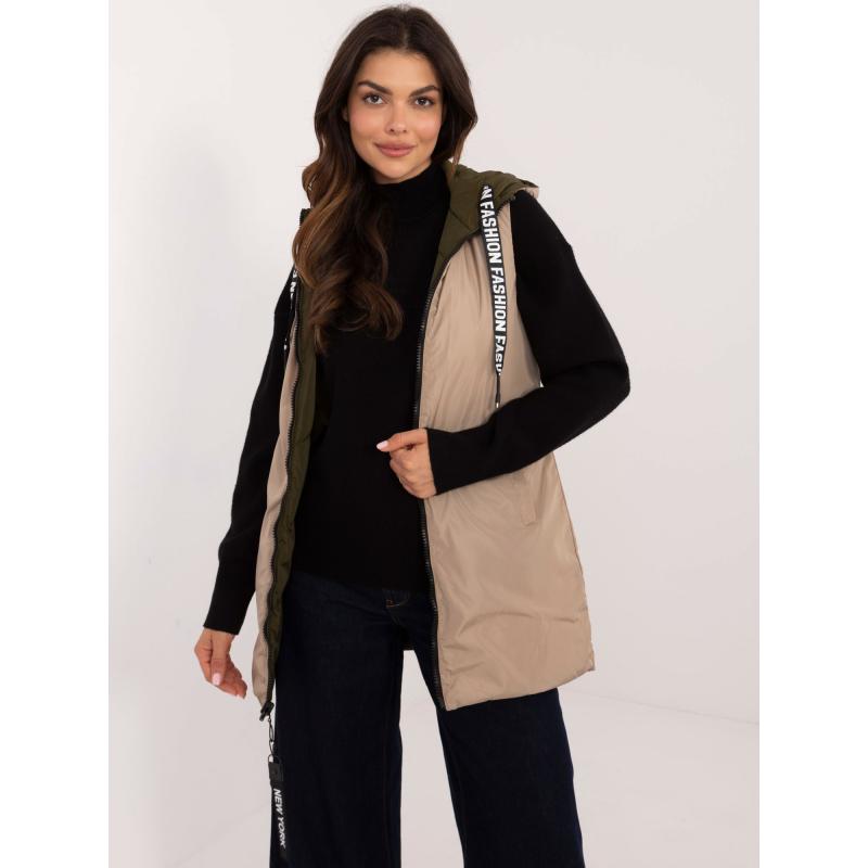 Dámská vesta s prošíváním dlouhá oboustranná khaki 