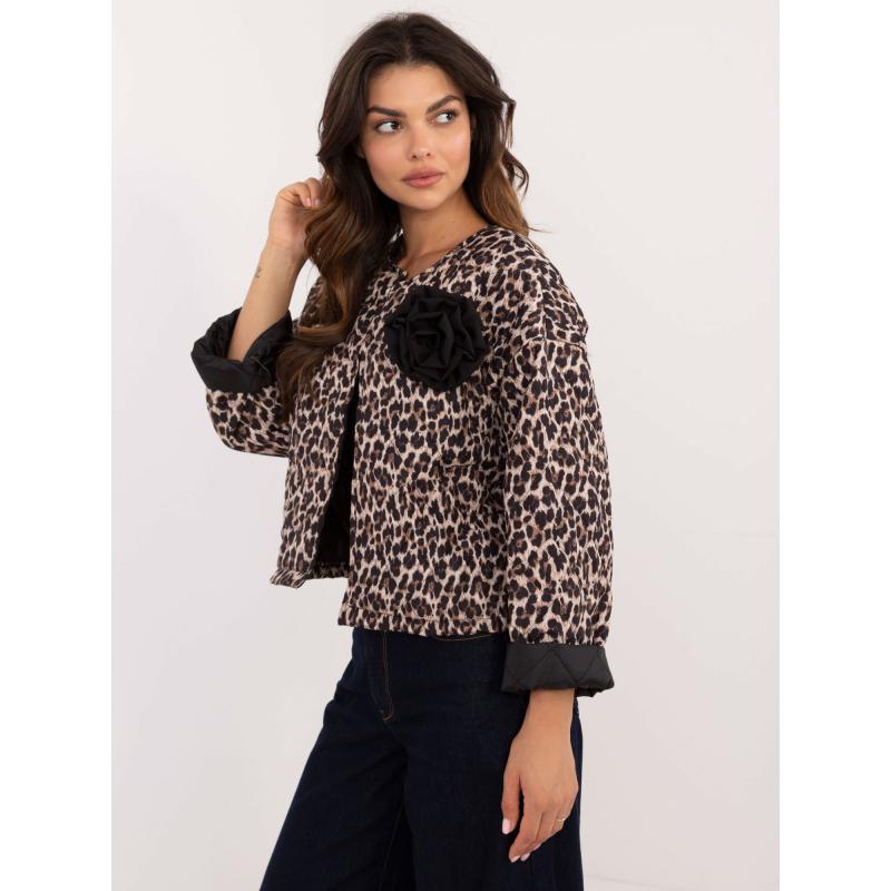 Dámské sako s ozdobnou broží béžovo-černé 