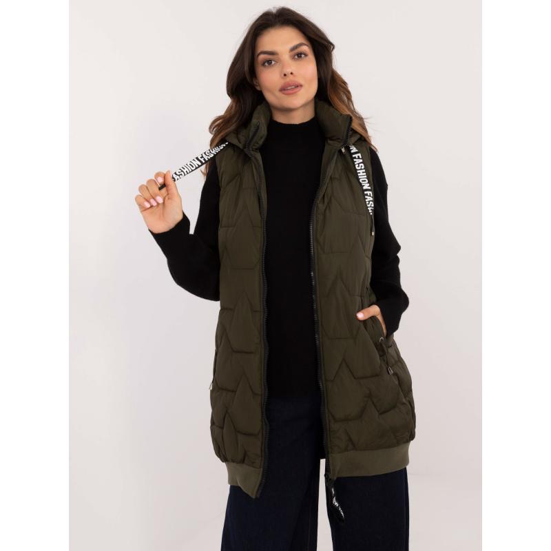 Dámská vesta s odnímatelnou kapucí dlouhá MERA khaki  