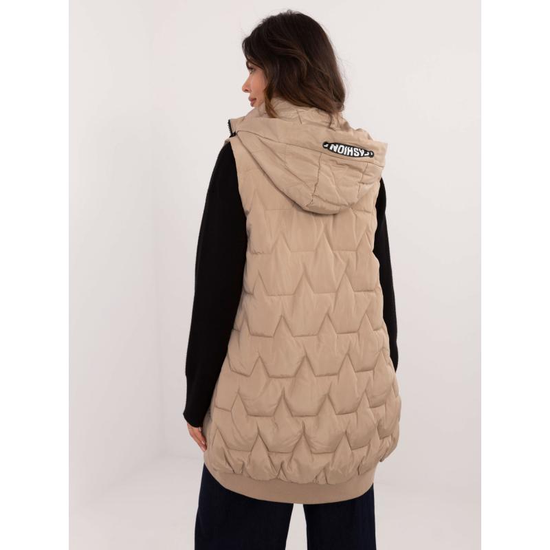 Dámská vesta na zip dlouhá prošívaná béžová 