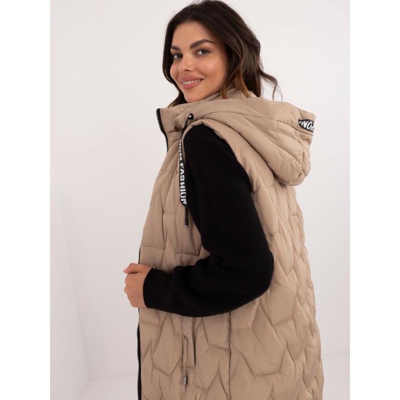 Dámská vesta na zip dlouhá prošívaná béžová 