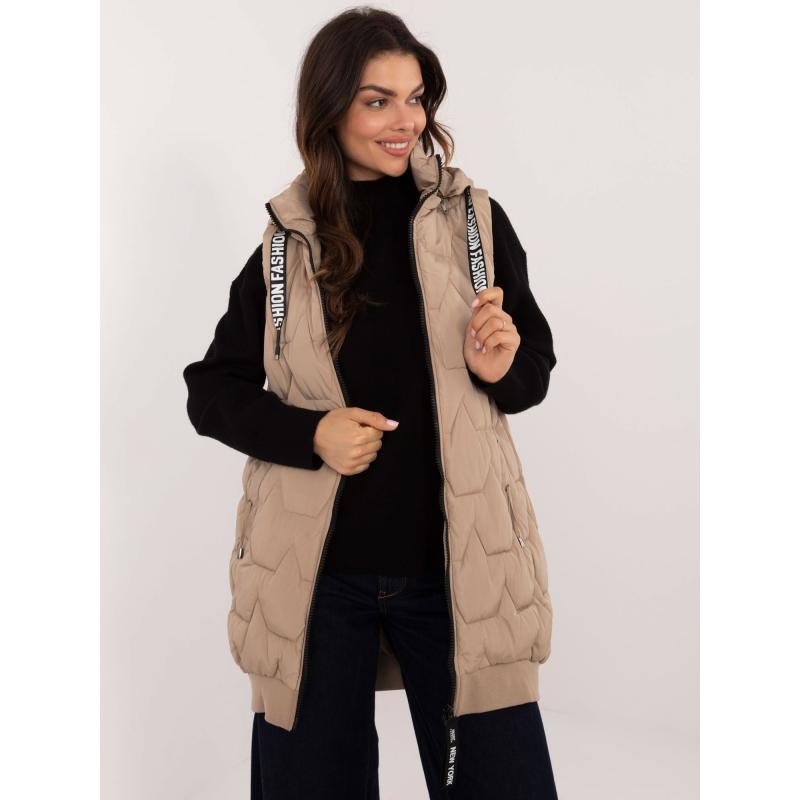Dámská vesta na zip dlouhá prošívaná béžová 
