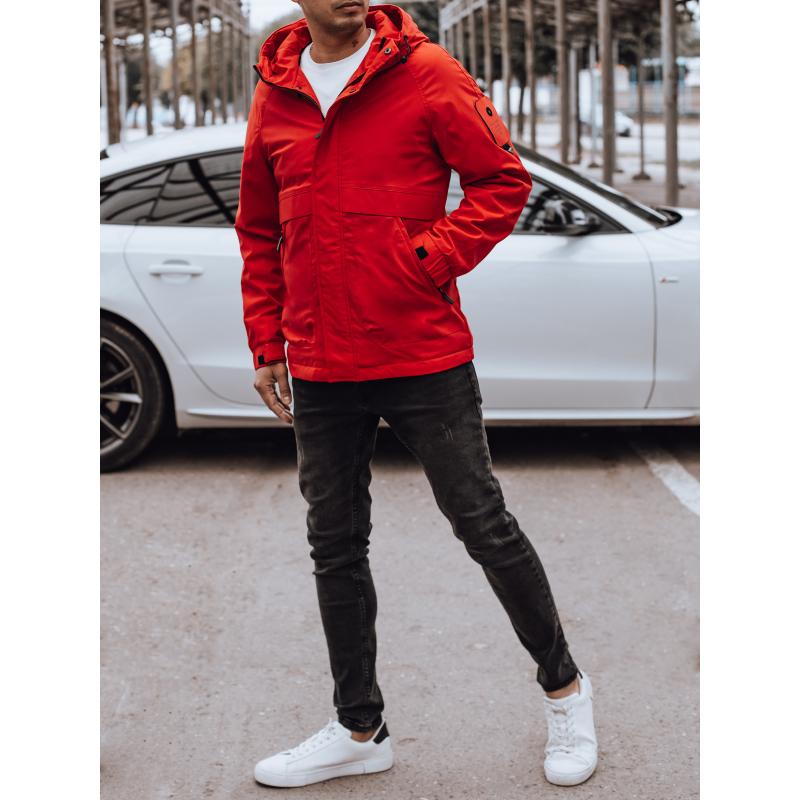 Férfi átmeneti kabát kapucnival piros