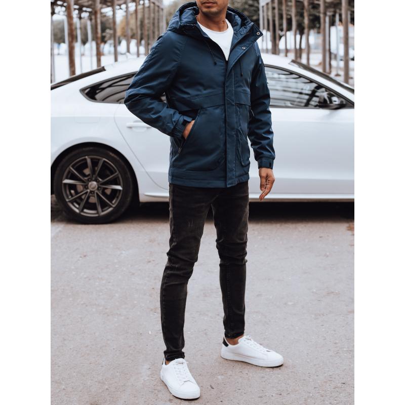 Pánská přechodová bunda s kapucí modrá