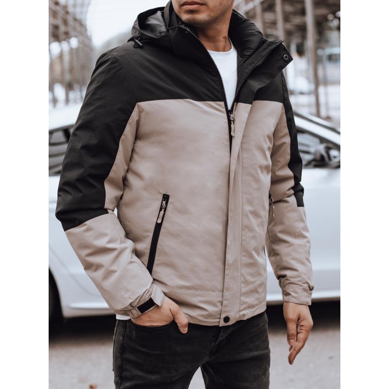 Férfi átmeneti dzseki kapucnival bézs színű