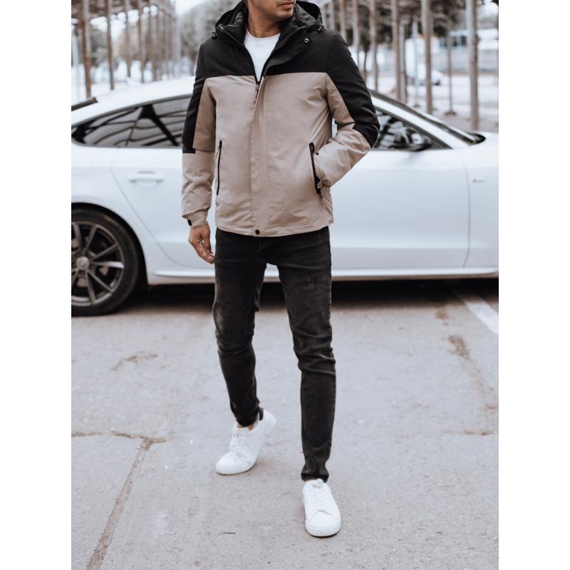 Férfi átmeneti dzseki kapucnival bézs színű