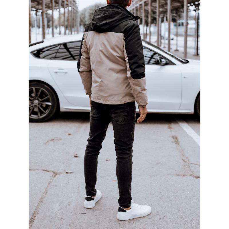 Férfi átmeneti dzseki kapucnival bézs színű