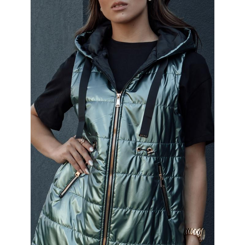 Női PIXIECODE steppelt mellény sötétzöld