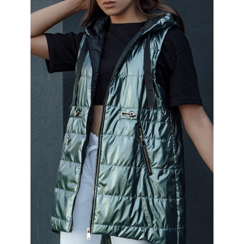 Női PIXIECODE steppelt mellény sötétzöld