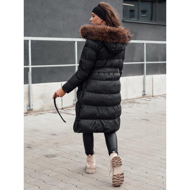 Dámska prešívaná zimná bunda s kožušinou STYLEBELLA čierna