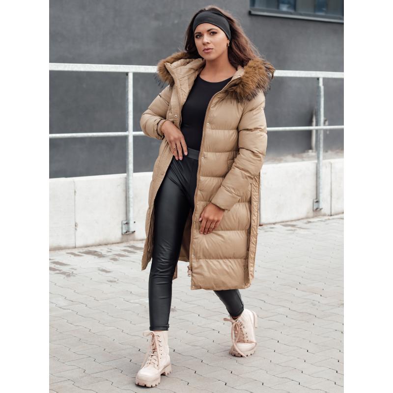 Dámska zimná prešívaná bunda s kožušinou STYLEBELLA béžová