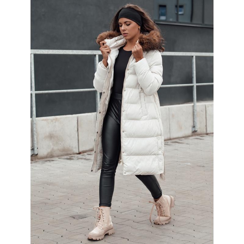Dámska zimná prešívaná bunda s kožušinou STYLEBELLA biela