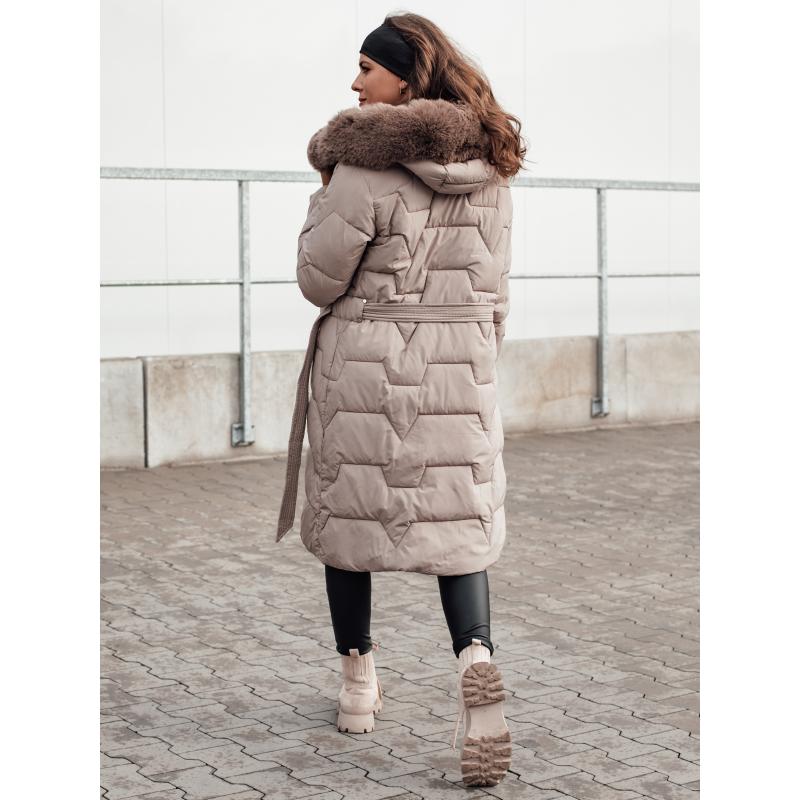 Dámský prošívaný zimní kabát s kapucí ELENESS béžový