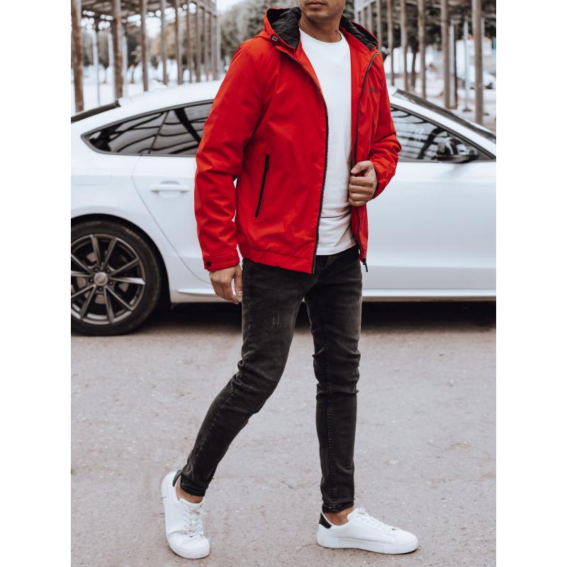 Pánská přechodová bunda s kapucí červená