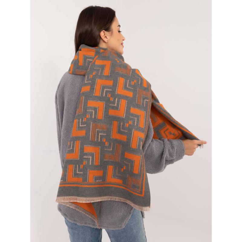 Dámská šála s třásněmi šedooranžová  