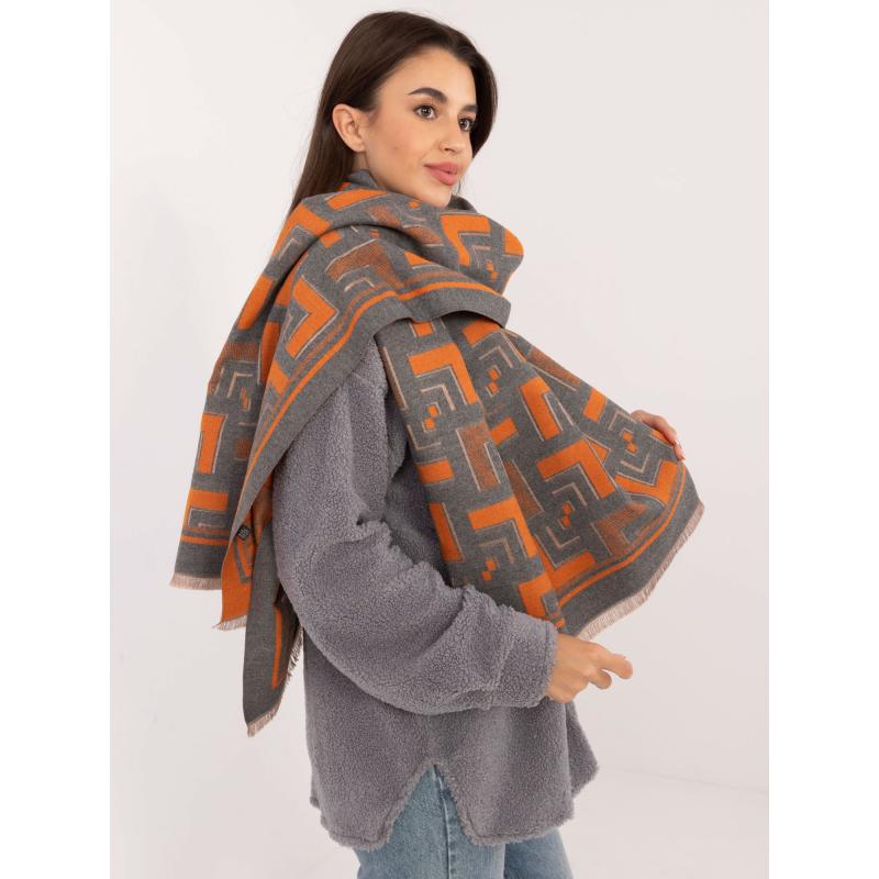 Dámská šála s třásněmi šedooranžová  