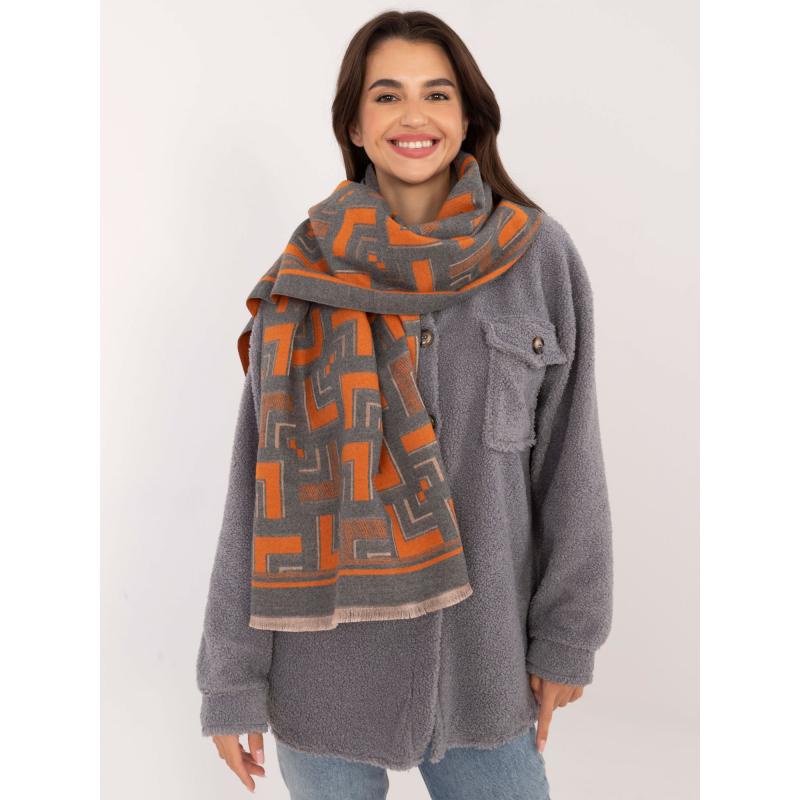 Dámská šála s třásněmi šedooranžová  